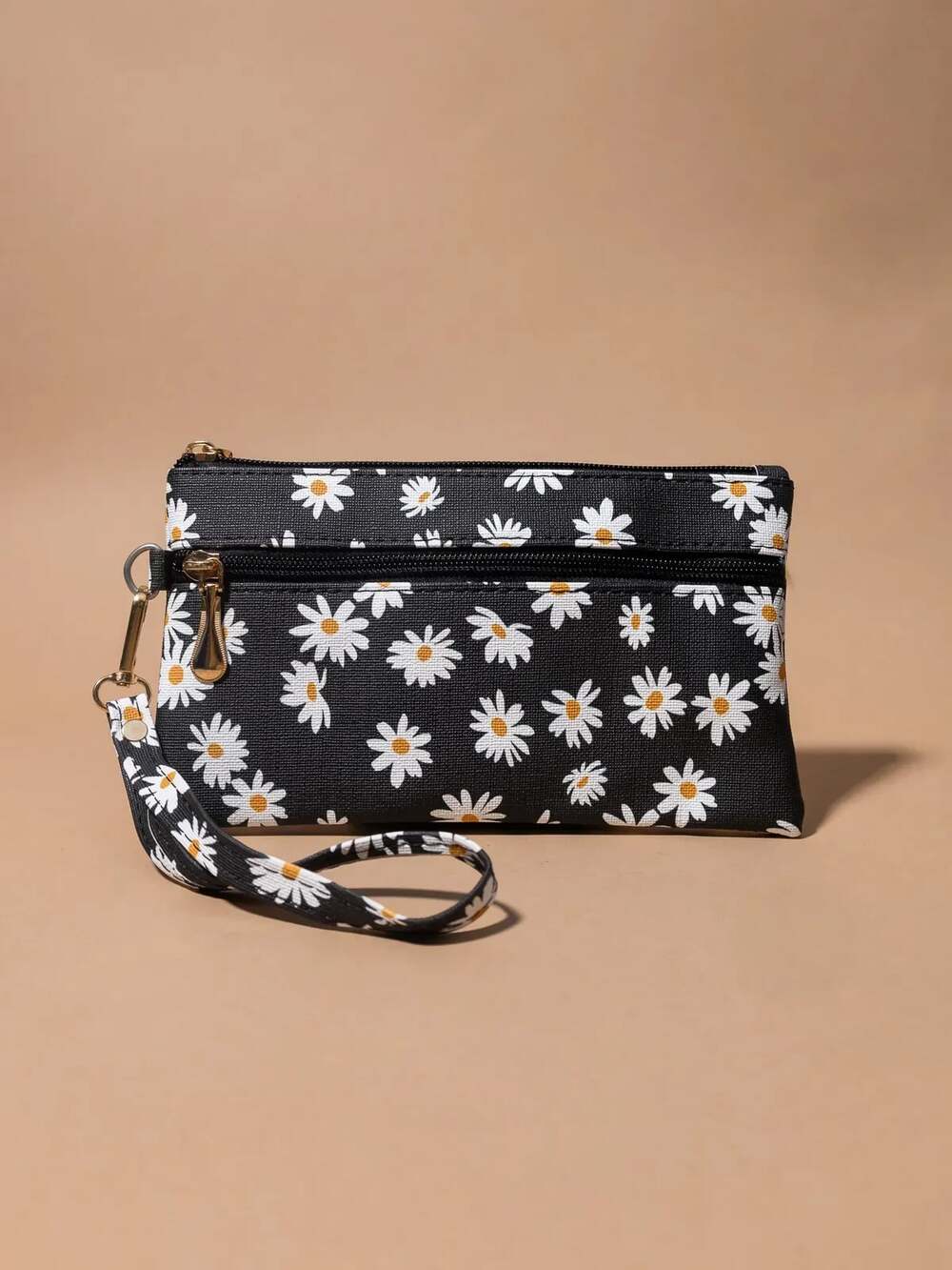 Zenana Daisy Print Two-Zipper Wristlet Pouch